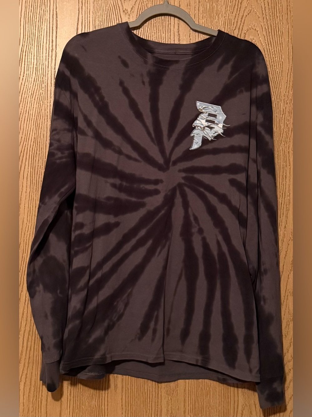 Primitive Black Tie-Dye Long Sleeve Shirt with Silver Graphic Patch